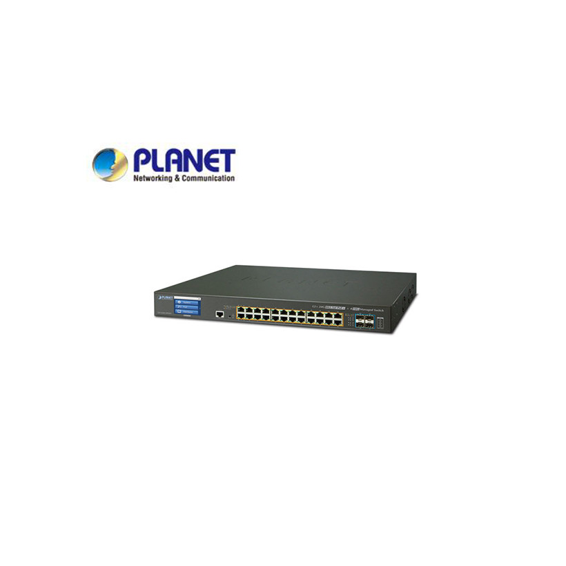 GS-5220-24UPL4XVR: L2+/L4 24-Port 10/100/1000T 75W Ultra PoE + 4-Port 10G SFP+ Managed Switch with Color LCD Touch Screen, Hardware Layer3 IPv4/IPv6 Static Routing, Â W/ 48V Redundant Power (600W