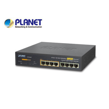 10" 8-Port 10/100/1000 Gigabit Ethernet Switch with 4-Port 802.3at PoE+ Injector (60W PoE Budget, 200m Extend mode and fanless)