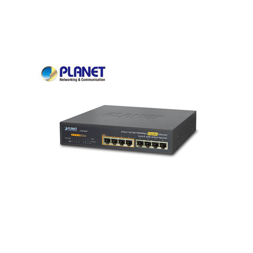 10" 8-Port 10/100/1000 Gigabit Ethernet Switch with 4-Port 802.3at PoE+ Injector (60W PoE Budget, 200m Extend mode and fanless)