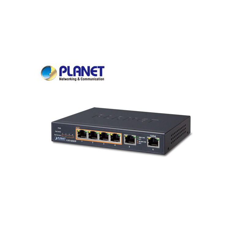 4-Port 10/100/1000T 802.3at POE + 2-Port 10/100/1000T Desktop Switch (55W POE Budget, External Power Supply)