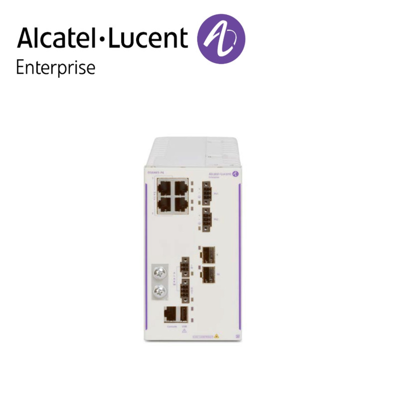 Alcatel-Lucent OmniSwitch 6465 industrial GigE fan-less 4x10/100/1000 Base-T RJ-45 PoE+ (2x60W PoE), 2x100/1000 Base-X SFP