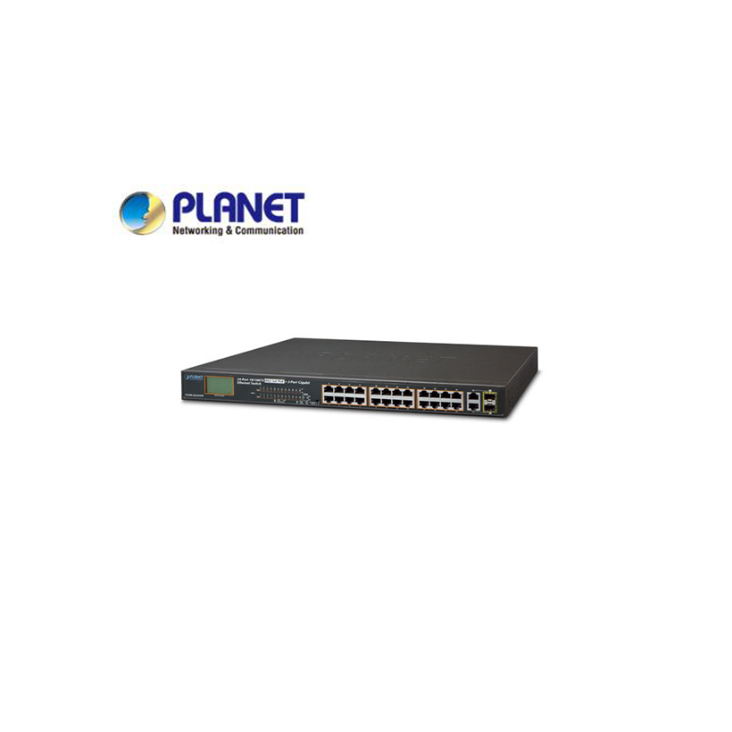 24-Port 10/100TX 802.3at PoE + 2-Port Gigabit TP/SFP Combo Ethernet Switch with LCD PoE Monitor (300W)