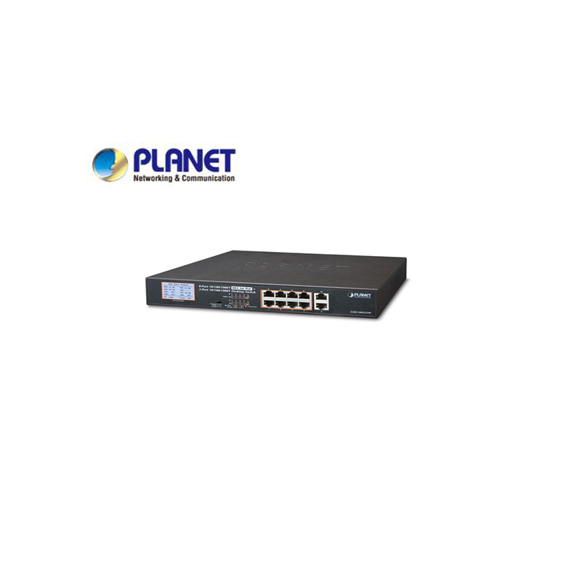 8-Port 10/100/1000T 802.3at PoE + 2-Port 10/100/1000T Desktop Switch with LCD PoE Monitor (120W PoE Budget, Standard/VLAN/Extend mode)