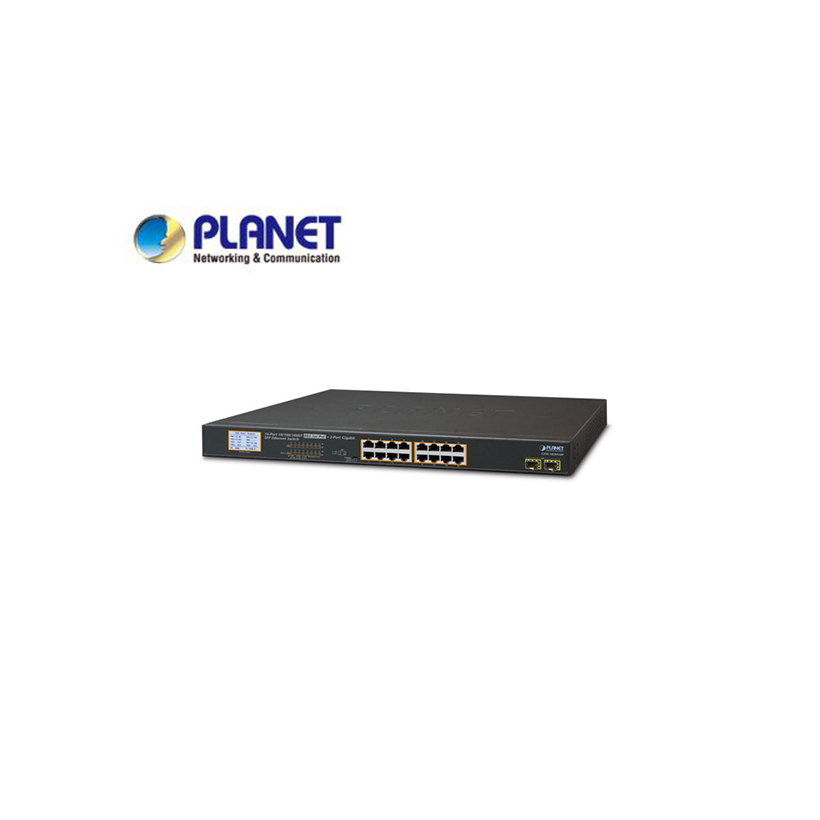 16-Port 10/100/1000T 802.3at PoE + 2-Port 1000SX SFP Gigabit Switch with LCD PoE Monitor (300W PoE Budget, Standard/VLAN/Extend mode)