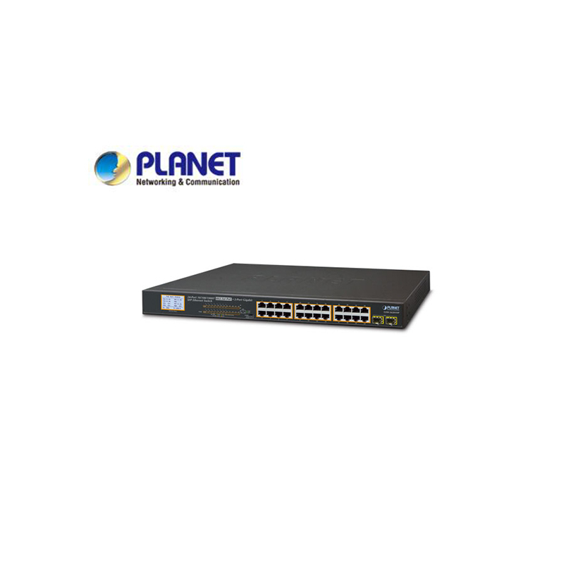 24-Port 10/100/1000T 802.3at PoE + 2-Port 1000SX SFP Gigabit Switch with LCD PoE Monitor (300W PoE Budget, Standard/VLAN/Extend mode)