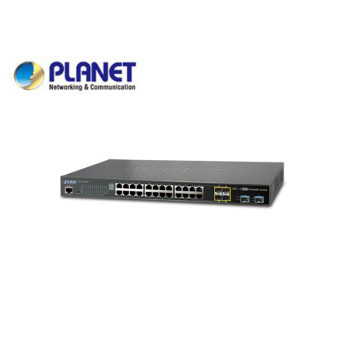 IPv4/IPv6, L2+, 24-Port 10/100/1000Mbps TP with 4 Shared SFP Port + 2-Port 10G SFP+ Managed Stackable Switch, trunking stack up to 16 units