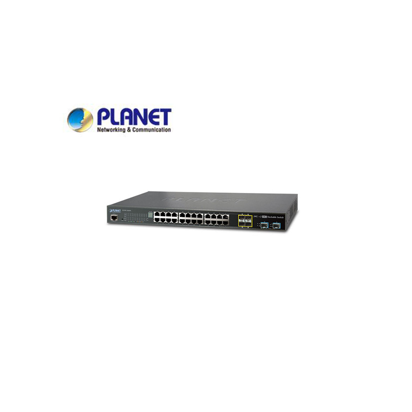 IPv4/IPv6, L2+, 24-Port 10/100/1000Mbps TP with 4 Shared SFP Port + 2-Port 10G SFP+ Managed Stackable Switch, trunking stack up to 16 units