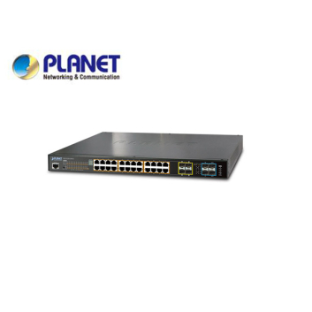 IPv6 L2+/L4 24-Port 10/100/1000BaseT 802.3at PoE+ plus 2-Port 10G SFP+ Gigabit Ethernet stackable Switch, trunking stack up to 16 units