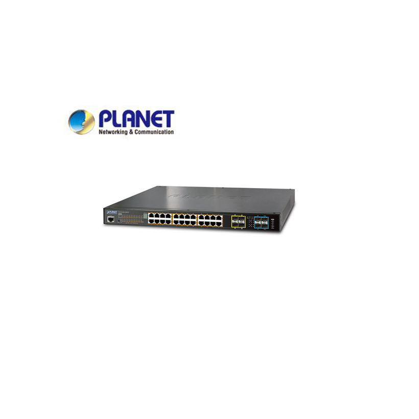 IPv6 L2+/L4 24-Port 10/100/1000BaseT 802.3at PoE+ plus 2-Port 10G SFP+ Gigabit Ethernet stackable Switch, trunking stack up to 16 units