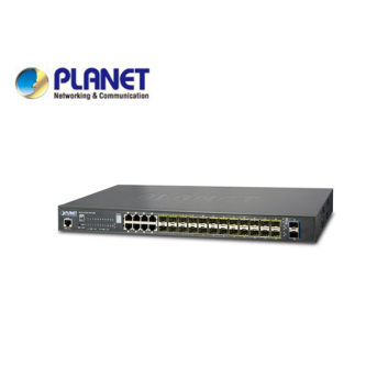 IPv6 L2+/L4 24-Port 100/1000X SFP with 8 Shared TP + 2-Port 10G SFP+ Managed stackable Switch, W/ 48V Redundant Power, trunking stack up to 16 units