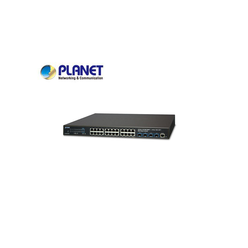 24-port 10/100/1000T + 4-port 10G SFP+ Web Smart Manageable Ethernet Switch, 802.1Q VLAN, IGMP Snooping, MSTP, LACP, SNMPv1/v2c