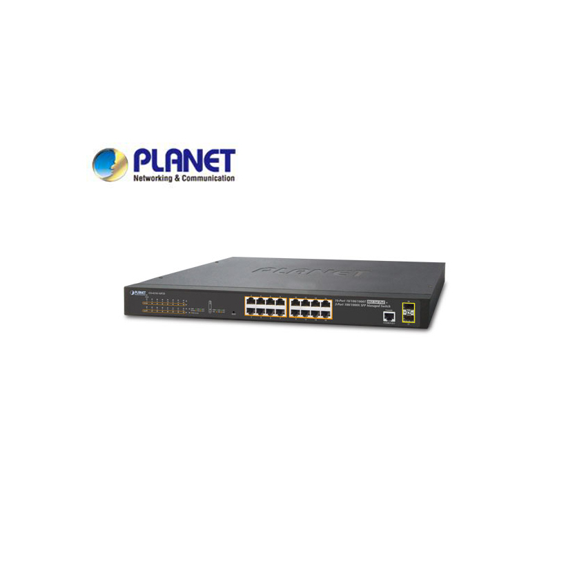 IPv6/IPv4, 16-Port Managed 802.3at POE+ Gigabit Ethernet Switch + 2-Port 100/1000X SFP (220W)