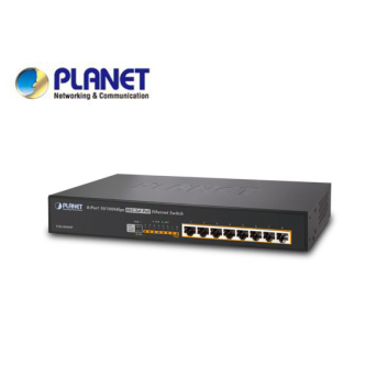 13" 8-Port 10/100 Ethernet Switch with 8-Port 802.3at High Power PoE Injector (130W)