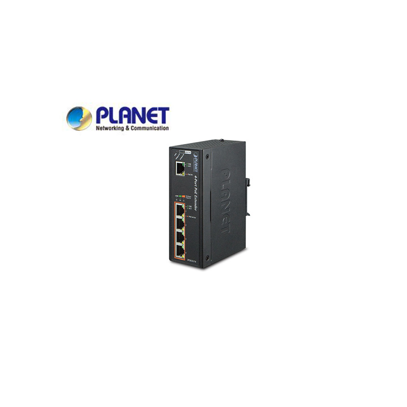 IP30 Industrial 1-Port 60W Ultra POE to 4-Port 802.3af/at Gigabit POE Extender (-40 to 75 C)