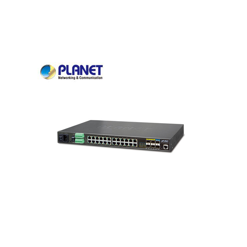 IP30 19" Rack Mountable Industrial L2+/L4 Managed Ethernet Switch, 24*1000T with 4 shared 100/1000X SFP + 2*10G SFP+ (-40 - 75 C, AC + 2 DC, DIDO), ERPS Ring, 1588