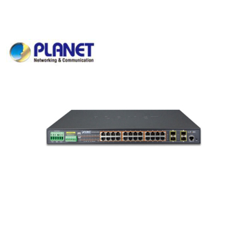 IP30 19" Rack Mountable Industrial L2+/L4 Managed Ethernet Switch, 24*1000T 802.3at PoE with 4 shared 100/1000X SFP (-40 - 75 C, 2 DC, DIDO, ERPS Ring, 1588)