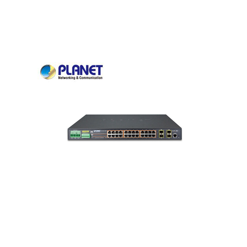 IP30 19" Rack Mountable Industrial L2+/L4 Managed Ethernet Switch, 24*1000T 802.3at PoE with 4 shared 100/1000X SFP (-40 - 75 C, 2 DC, DIDO, ERPS Ring, 1588)