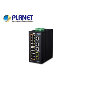 IP30 Industrial L2+/L4 16-Port 1000T 802.3at PoE+ 2-Port 1000T + 2-port 100/1000X SFP Full Managed Switch (-40 to 75 C, dual redundant power input on 48~56VDC terminal block, DIDO, ERPS Ring