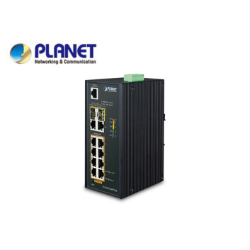 IP30 Industrial L2/L4 8-Port 10/100/1000T 802.3at PoE + 2-Port 10/100/100T + 2-Port 100/1000X SFP Managed Switch (-40 to75 degrees C), dual redundant power input on 48~56VDC terminal block, SNMPv3,