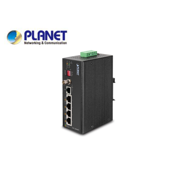 IP30 Industrial Ethernet Extender, 4-Port POE Switch, 1-Port BNC, 1-Port RJ11 (-40 to 75C)