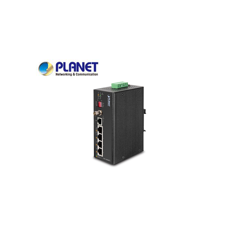 IP30 Industrial Ethernet Extender, 4-Port POE Switch, 1-Port BNC, 1-Port RJ11 (-40 to 75C)