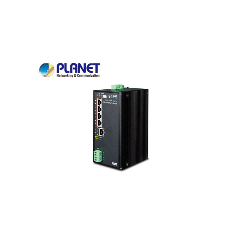 IP30 Industrial Renewable Energy 4-Port 10/100/1000T 802.3at PoE+ Managed Ethernet Switch. (-10 to 60 degree C, 4-Port Gigabit 802.3at PoE+ injector + 1-Port Gigabit Ethernet  24V/1A DC output, Web