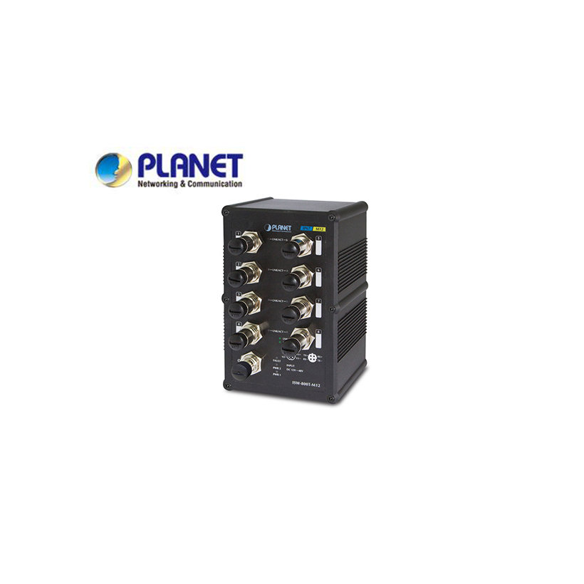 IP67 rated 8-Port 10/100Mbps M12 Fast Ethernet Switch (-40 to 75 degree C)