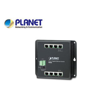 IP30 8-Port Gigabit Wall-mount Switch (-10 to 60 C), dual redundant power input on 12-48VDC terminal block and power jack