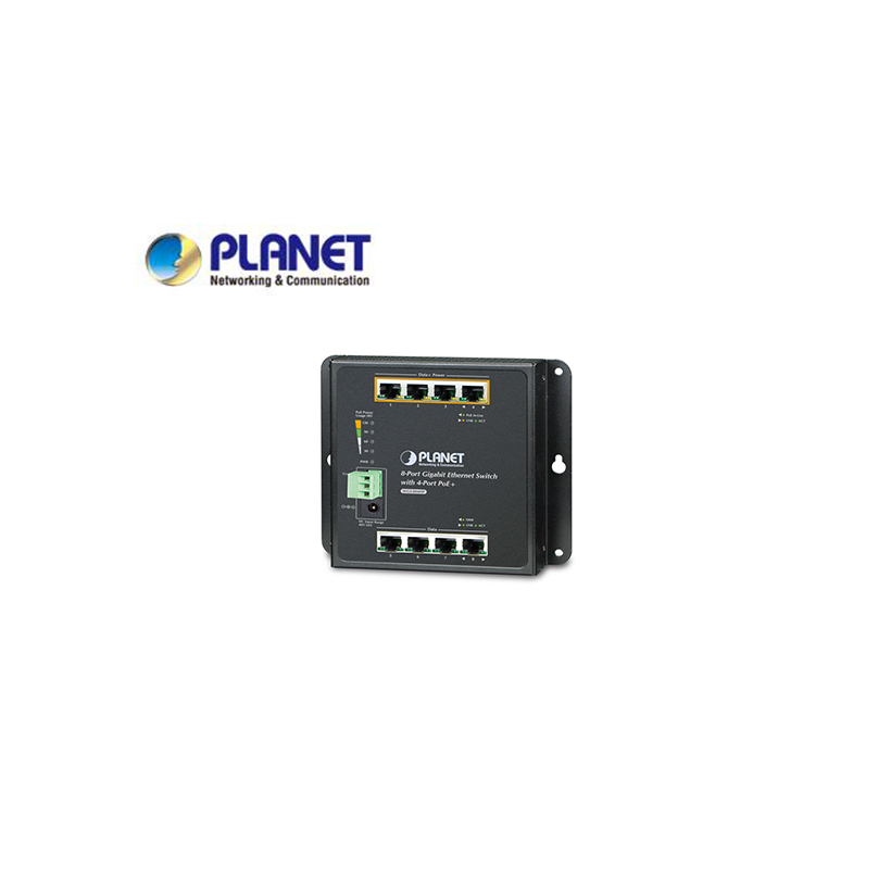 IP30 8-Port Gigabit Wall-mount Switch with 4-Port 802.3AT POE+ (-10 to 60 C), dual redundant power input on 48-56V DC terminal block and power jack