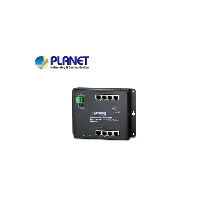 IP30, IPv6/IPv4, 8-Port 1000TP + 2-Port 100/1000F SFP Wall-mount Managed Ethernet Switch (-40 to 75 C), dual redundant power input on 12-48VDC / 24VAC terminal block and power jack, SNMPv3, 802.1Q