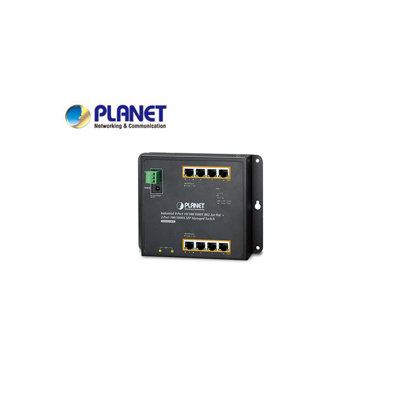 IP30, IPv6/IPv4, 8-Port 1000T 802.3at PoE + 2-Port 100/1000X SFP Wall-mount Managed Ethernet Switch (-40 to 75 C, dual power input on 48-56VDC terminal block and power jack, SNMPv3, 802.1Q VLAN, IGMP