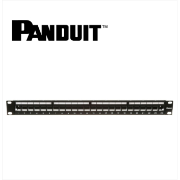 Panduit Netkey 24-port modular all metal shielded patch panel with built-in strain relief bar in black (1 RU)