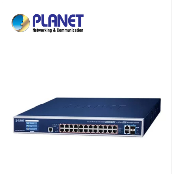 L3 24-Port 10/100/1000T 802.3bt PoE + 2-Port 10GBASE-T + 2-Port 10G SFP+ Managed Switch with Color LCD Touch Screen and 48V Redundant Power