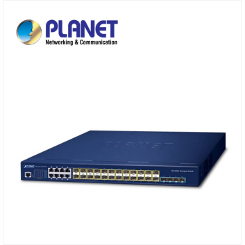 Layer 3 16-Port 100/1000X SFP + 8-Port Gigabit TP/SFP combo + 4-Port 10G SFP+ Stackable Managed Switch with Dual AC Redundant Power