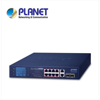 8-Port 10/100/1000T 802.3at PoE + 2-Port 10/100/1000T + 2-Port 1000SX SFP Gigabit Switch with smart color LCD