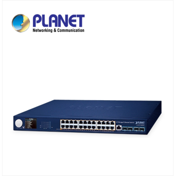 Layer 3 24-Port 10/100/1000T 802.3at PoE + 4-Port 10G SFP+ Managed Ethernet Switch with Smart LCD Screen