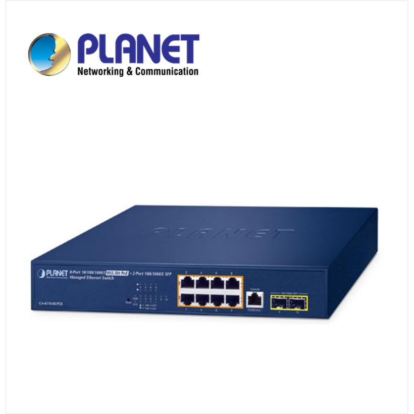 IPv6/IPv4, 8-Port 10/100/1000T 802.3bt 95W PoE + 2-Port 100/1000X SFP Managed Switch