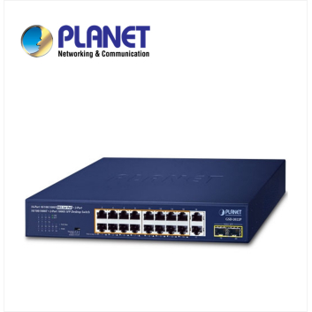 16-Port 10/100/1000T 802.3at PoE + 2-Port 10/100/1000T + 2-Port 1000X SFP Unmanaged Gigabit Ethernet Switch