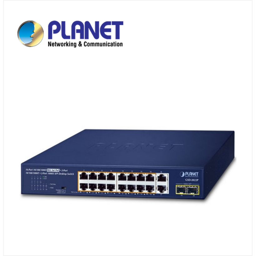 16-Port 10/100/1000T 802.3at PoE + 2-Port 10/100/1000T + 2-Port 1000X SFP Unmanaged Gigabit Ethernet Switch