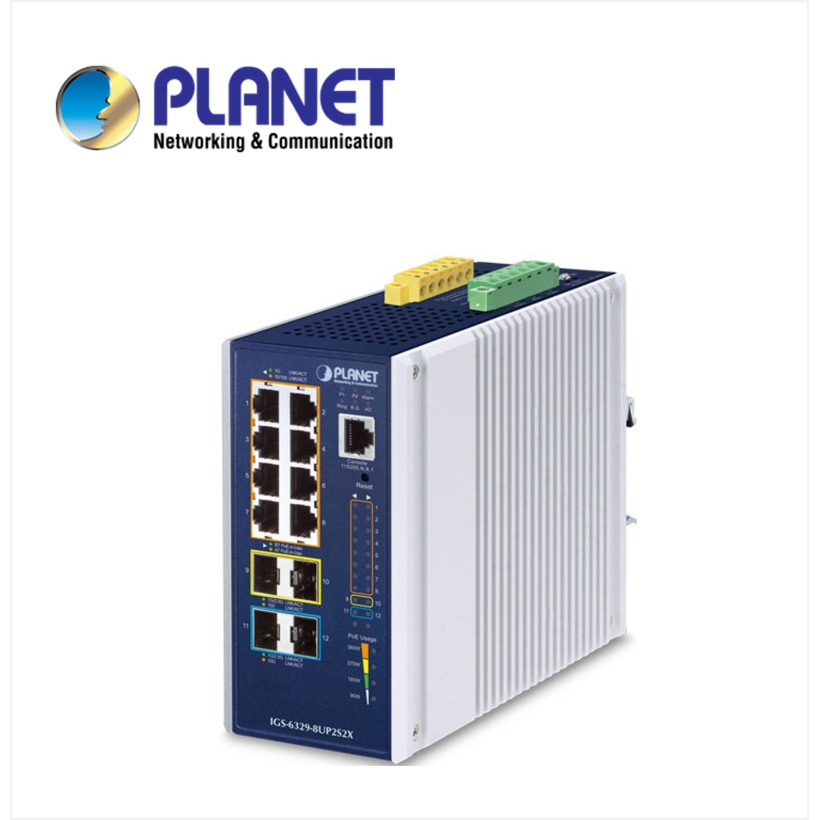 IP30 DIN-rail Industrial L3 8-Port 10/100/1000T 802.3bt PoE + 2-port 1G/2.5G SFP + 2-Port 10G SFP+ Full Managed Switch