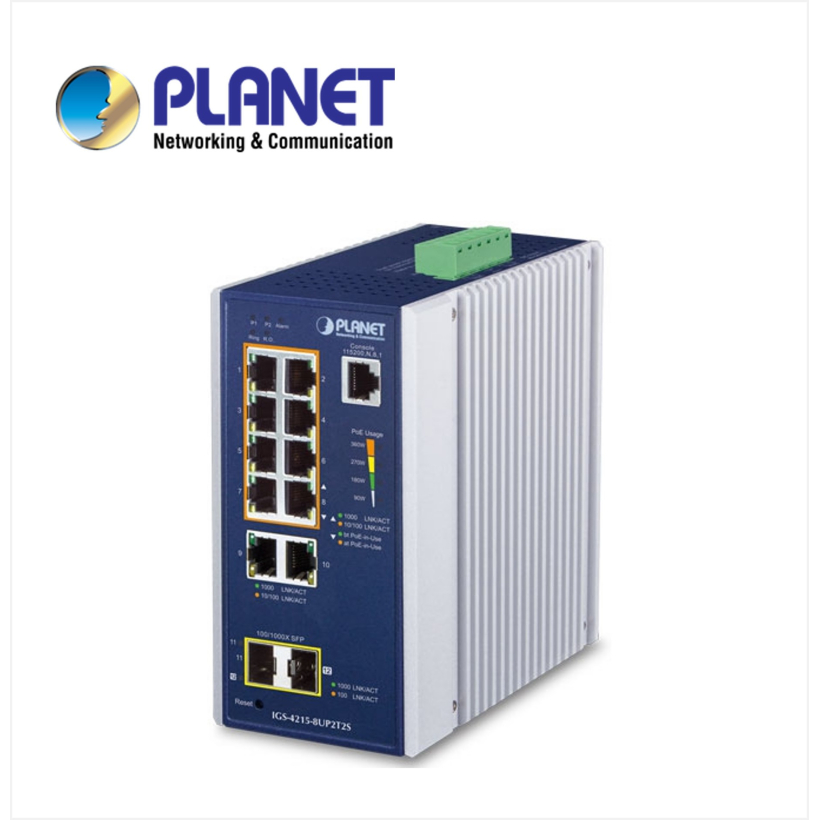 IP30 Industrial L2/L4 8-Port 10/100/1000T 802.3bt PoE + 2-Port 10/100/1000T + 2-Port 100/1000X SFP Managed Switch