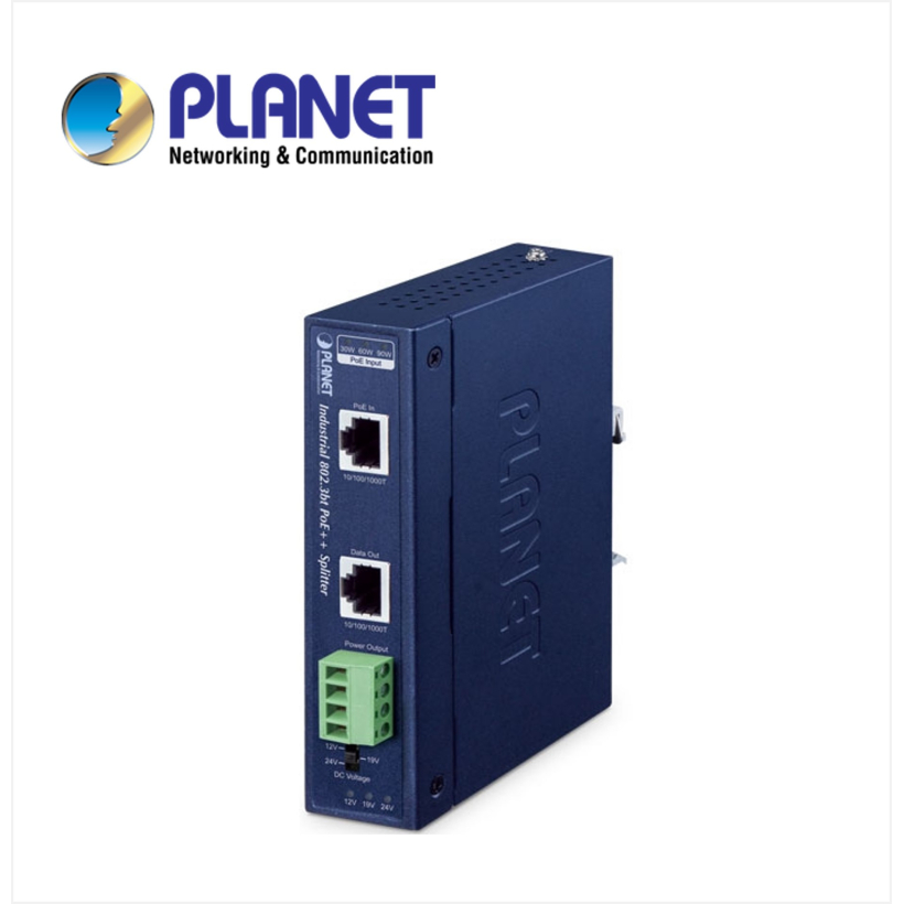 IP30, Industrial Single-Port 10/100/1000T 802.3bt PoE++ Splitter - 12V & 24V