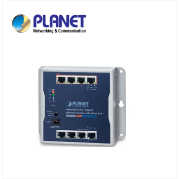 IP30 Industrial 8-Port 10/100/1000T 802.3at PoE+ Wall-mount Gigabit Switch