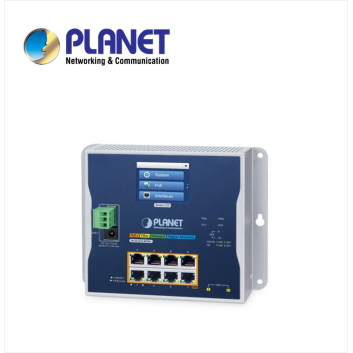 IP30, IPv6/IPv4, L2+ 8-Port 10/100/1000T 802.3at PoE + 2-Port 1G/2.5G SFP Wall-mount Managed Switch with LCD touch screen