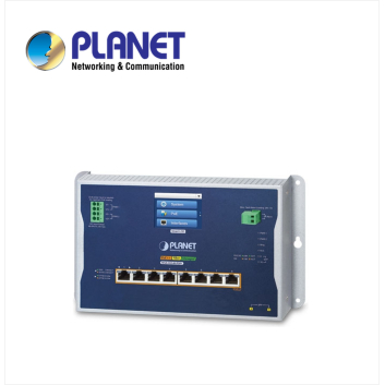 IP30, IPv6/IPv4, L2+ 8-Port 10/100/1000T 802.3bt PoE + 2-Port 1G/2.5G SFP Wall-mount Managed Switch with LCD touch screen