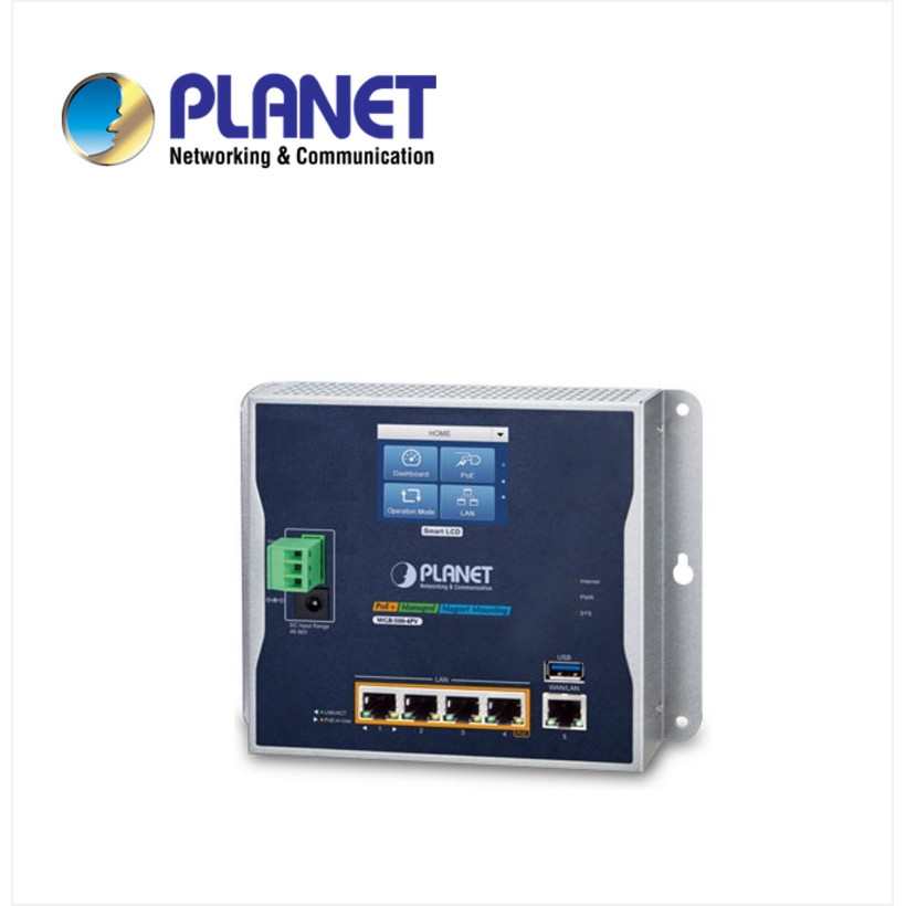 IP30 Industrial Wall-mount Gigabit Router with 4-Port 802.3at PoE+ and LCD Touch Screen