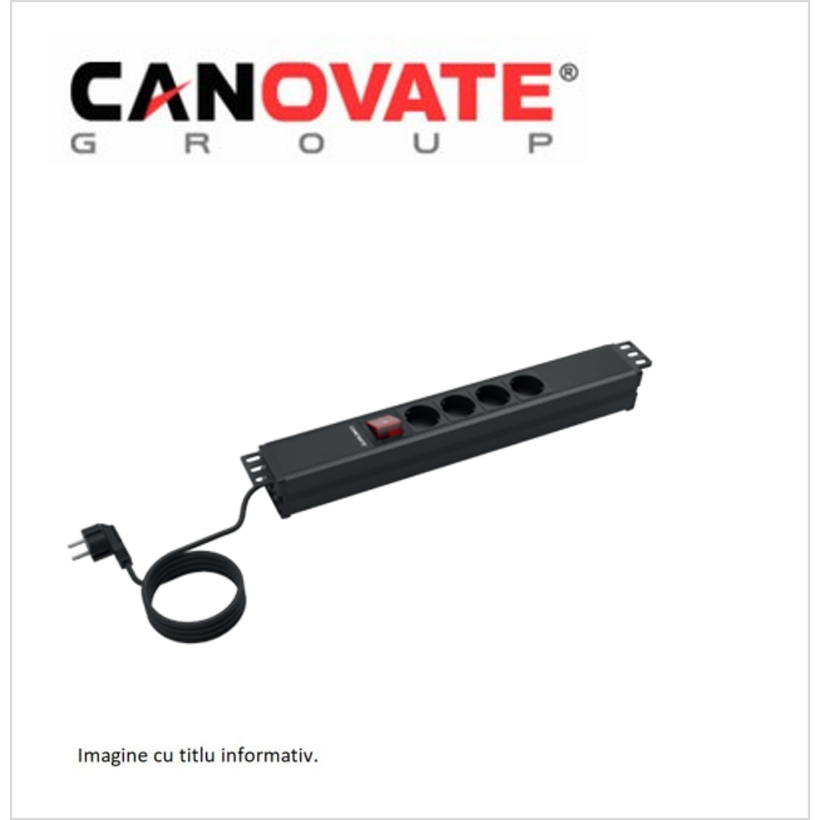 Modul de alimentare din aluminiu 1U / 19'' cu 4 prize tip Schuko cu  switch on/off